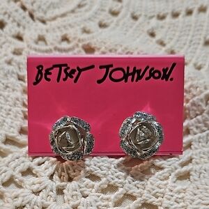 Betsey Johnson Silver Rose Earrings